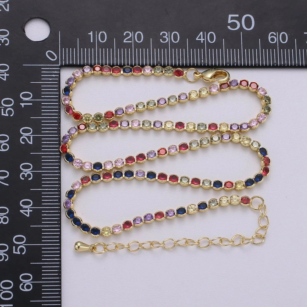 MICRO Tennis Chain Choker Necklace Multi Color CZ Chain *DISC* CN-21CN896