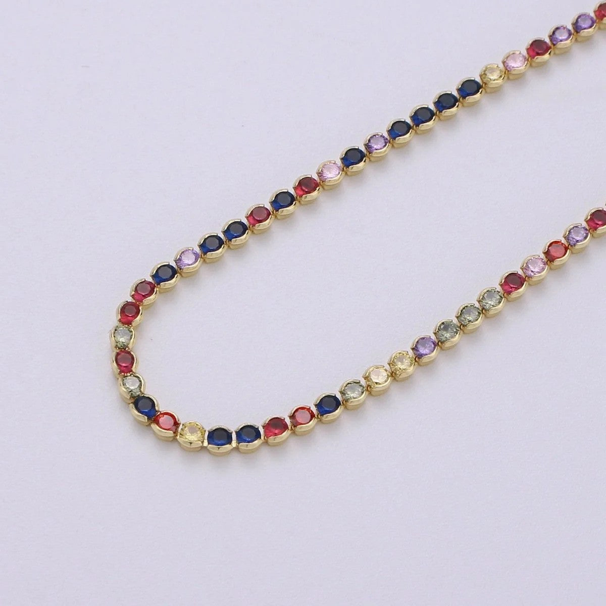 MICRO Tennis Chain Choker Necklace Multi Color CZ Chain *DISC* CN-21CN896