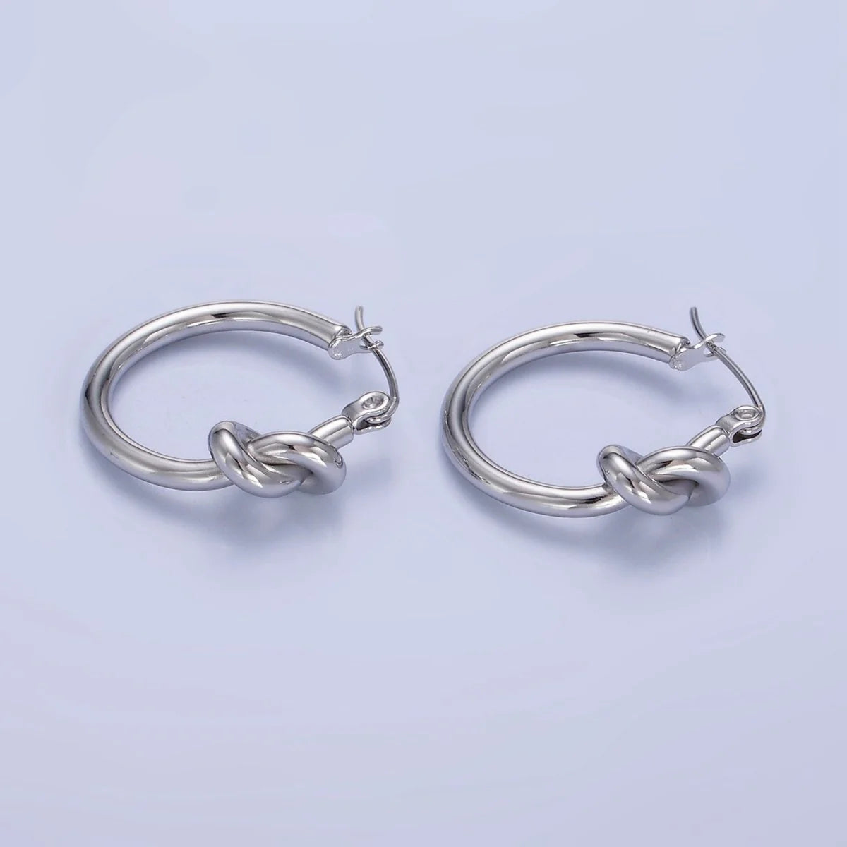 Stainless Steel Knot Latch Hoop Earrings EA-21P448 EA-21P449