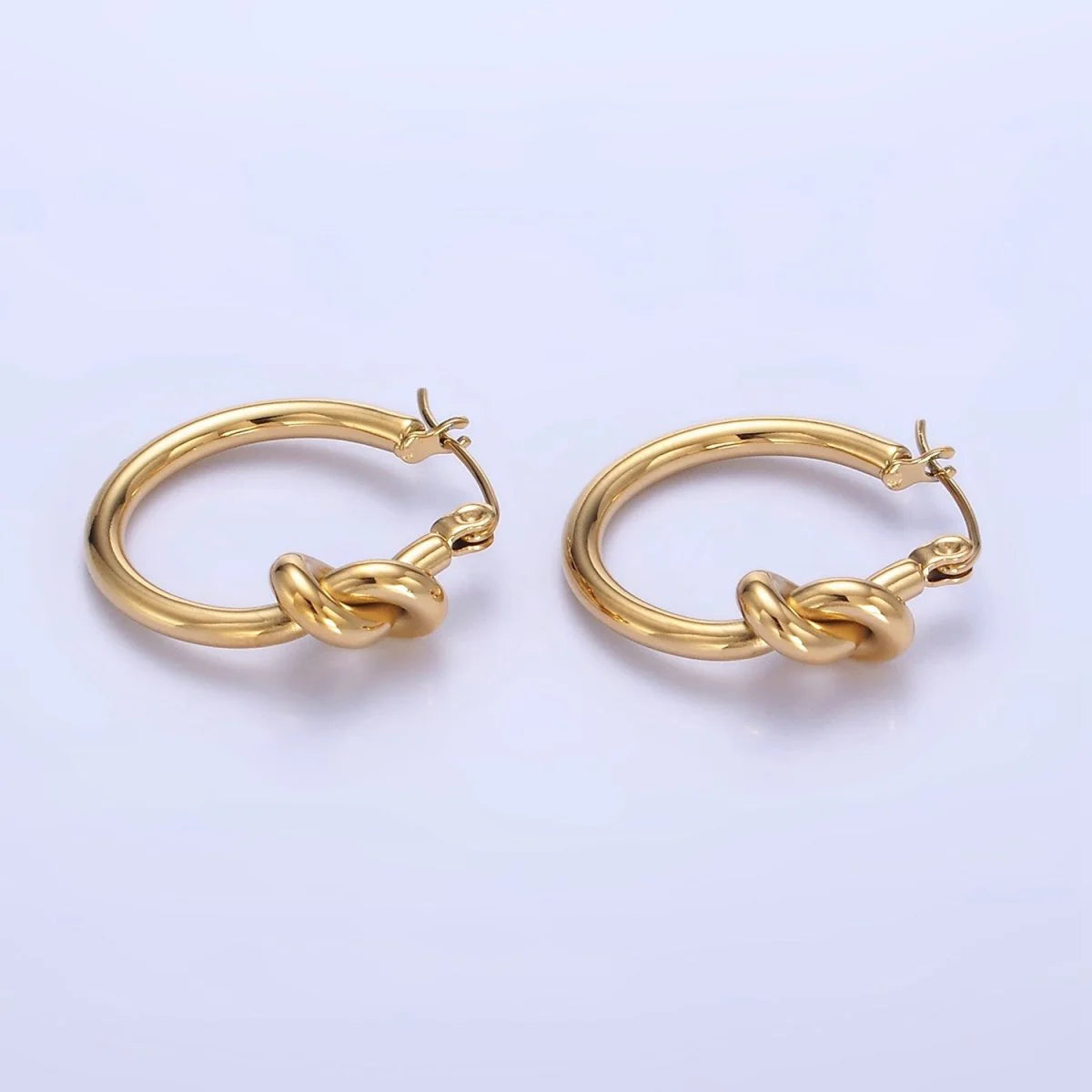 Stainless Steel Knot Latch Hoop Earrings EA-21P448 EA-21P449