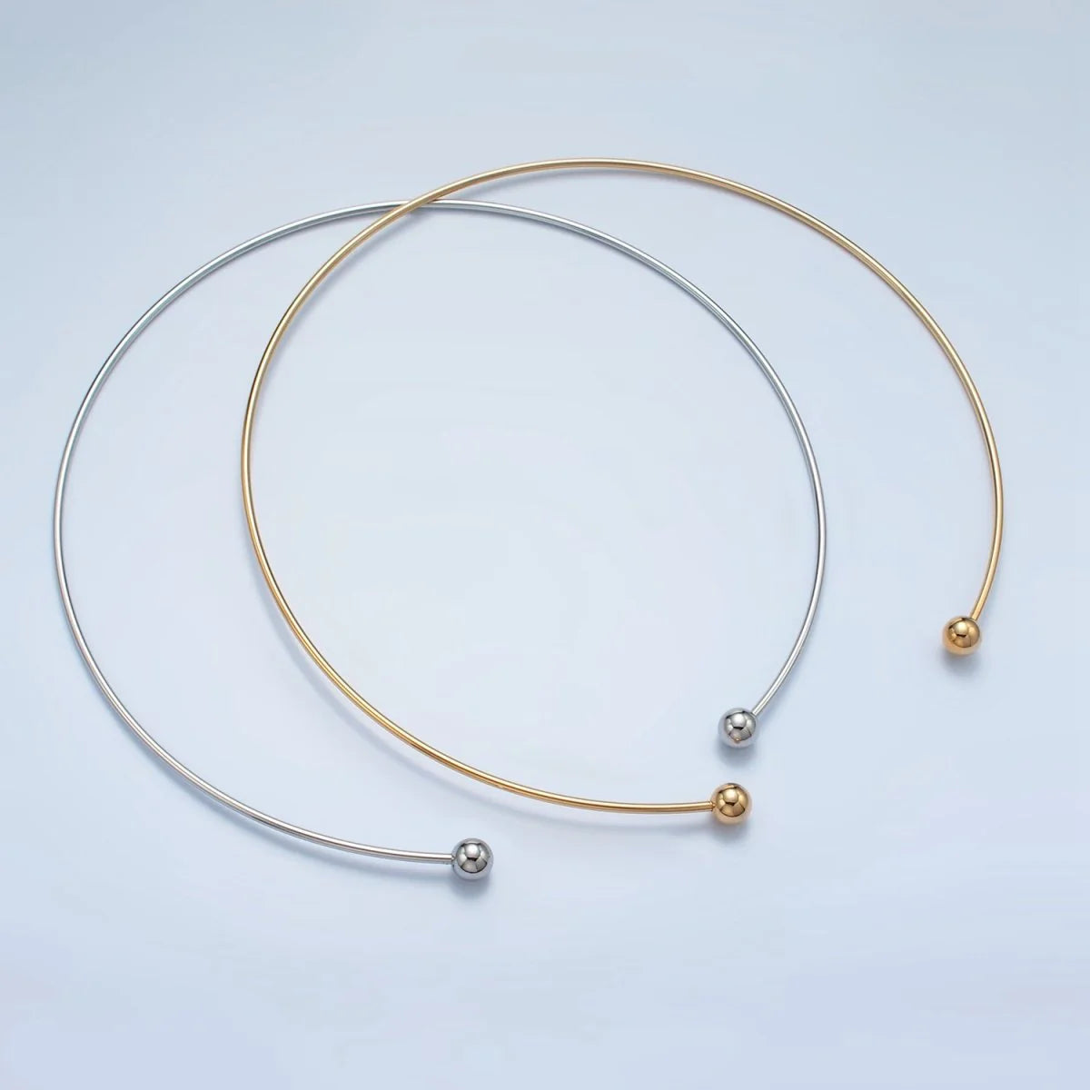 Stainless Steel Round Wire Necklace with 2 beads ✦ NC-21WA2622 NC-21WA2623