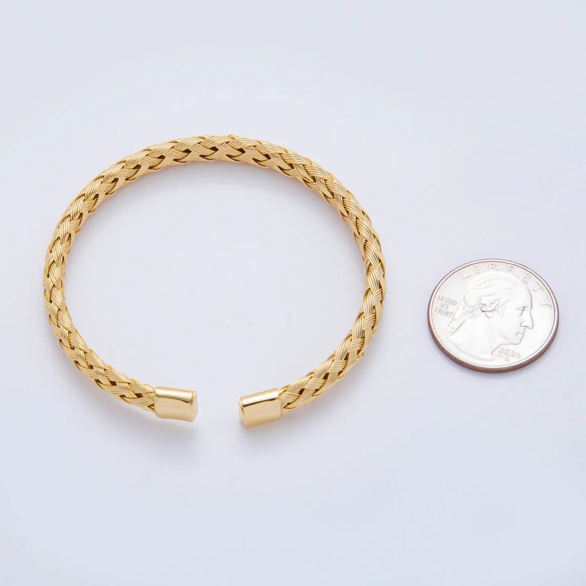 Gold Stainless Steel Braided Woven Round Cuff Bangle Bracelet ✦ BA-21WA3471