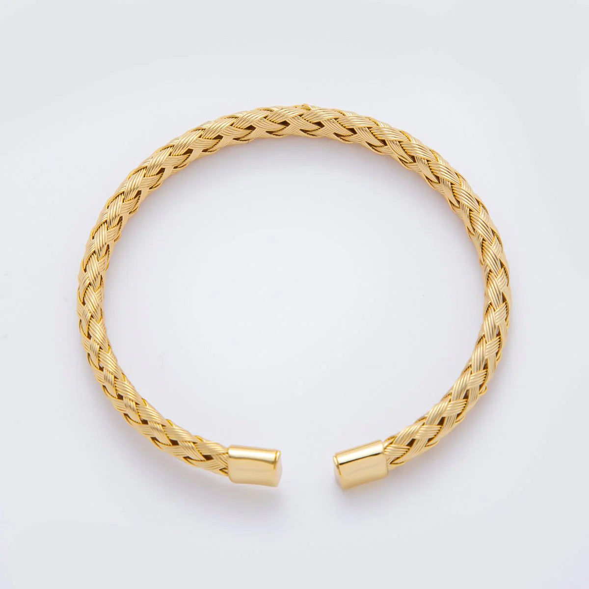 Gold Stainless Steel Braided Woven Round Cuff Bangle Bracelet ✦ BA-21WA3471