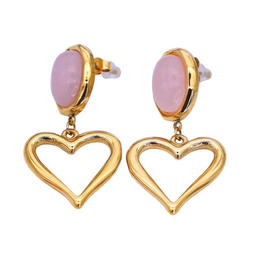 Stainless Steel Gemstone Cabochon Open Heart Drop Stud Earrings EA-21AJ002 EA-21AJ003