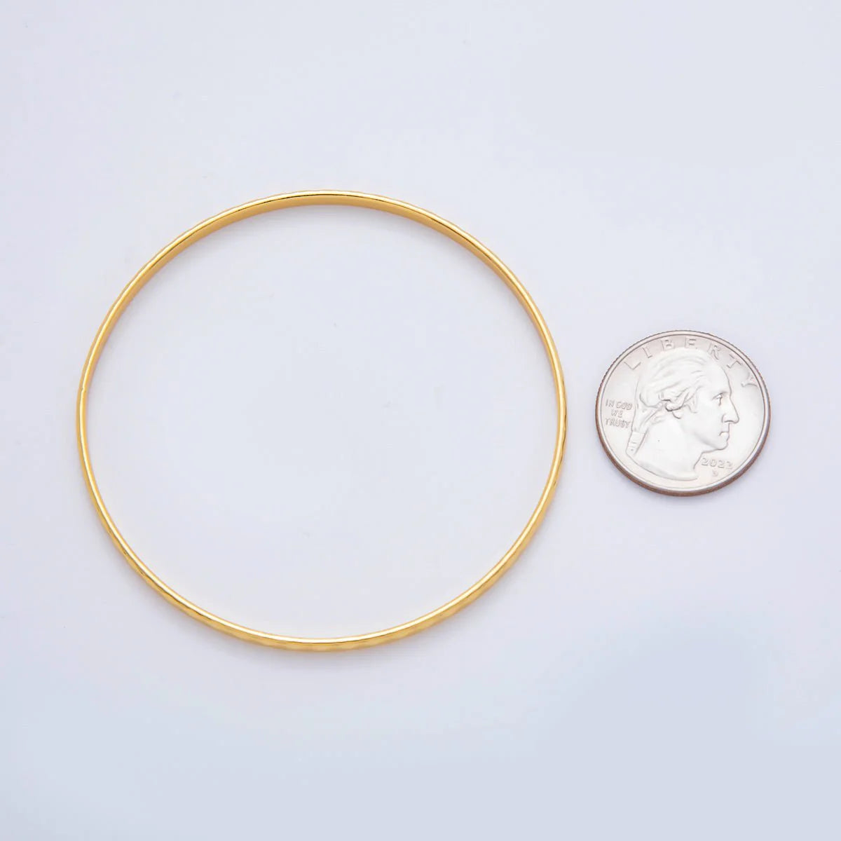 Gold Stainless Steel Hammered Ridge Pattern Round Bangle Bracelet ✦ BA-21WA3465