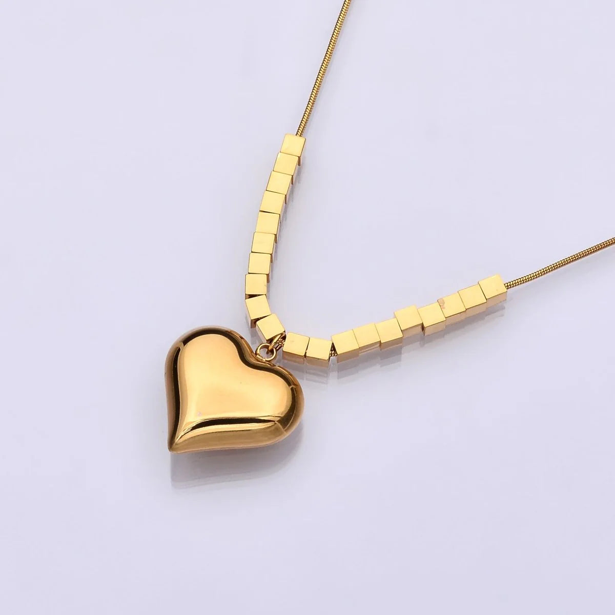 Stainless Steel Heart Bead Snake Chain 16.5 Inch Necklace CN-21WA3172