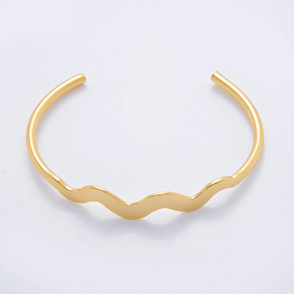 Gold Stainless Steel Triple Wave Round Cuff Bangle Bracelet ✦ BA-21WA3466