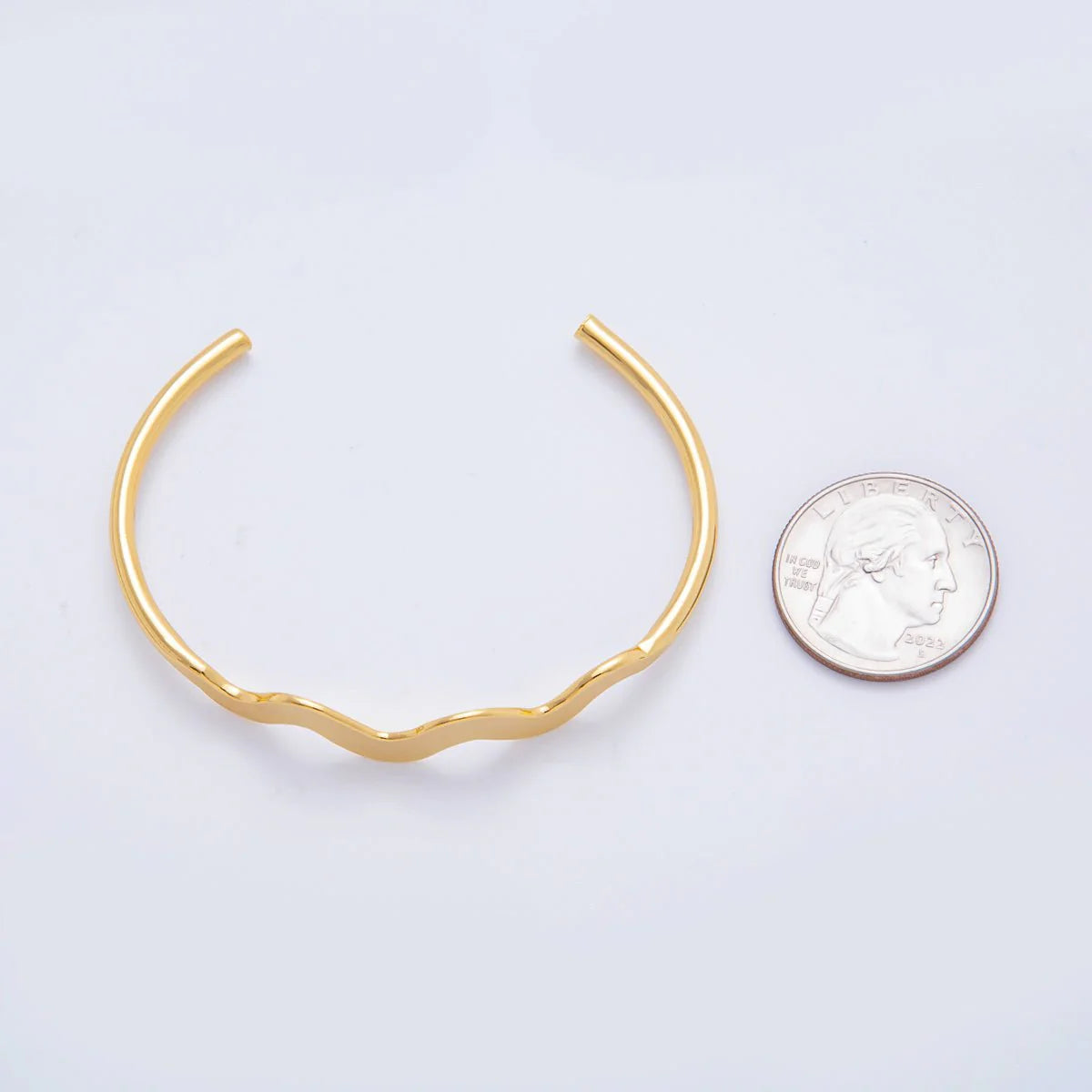 Gold Stainless Steel Triple Wave Round Cuff Bangle Bracelet ✦ BA-21WA3466