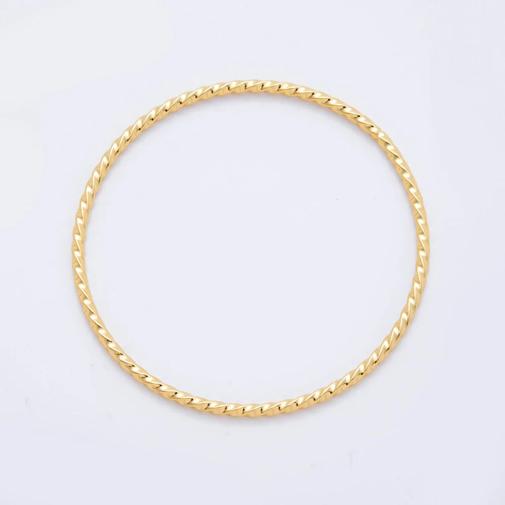 Gold Stainless Steel Twisted Rope Round Bangle Stackable Bracelet ✦ BA-21WA3468