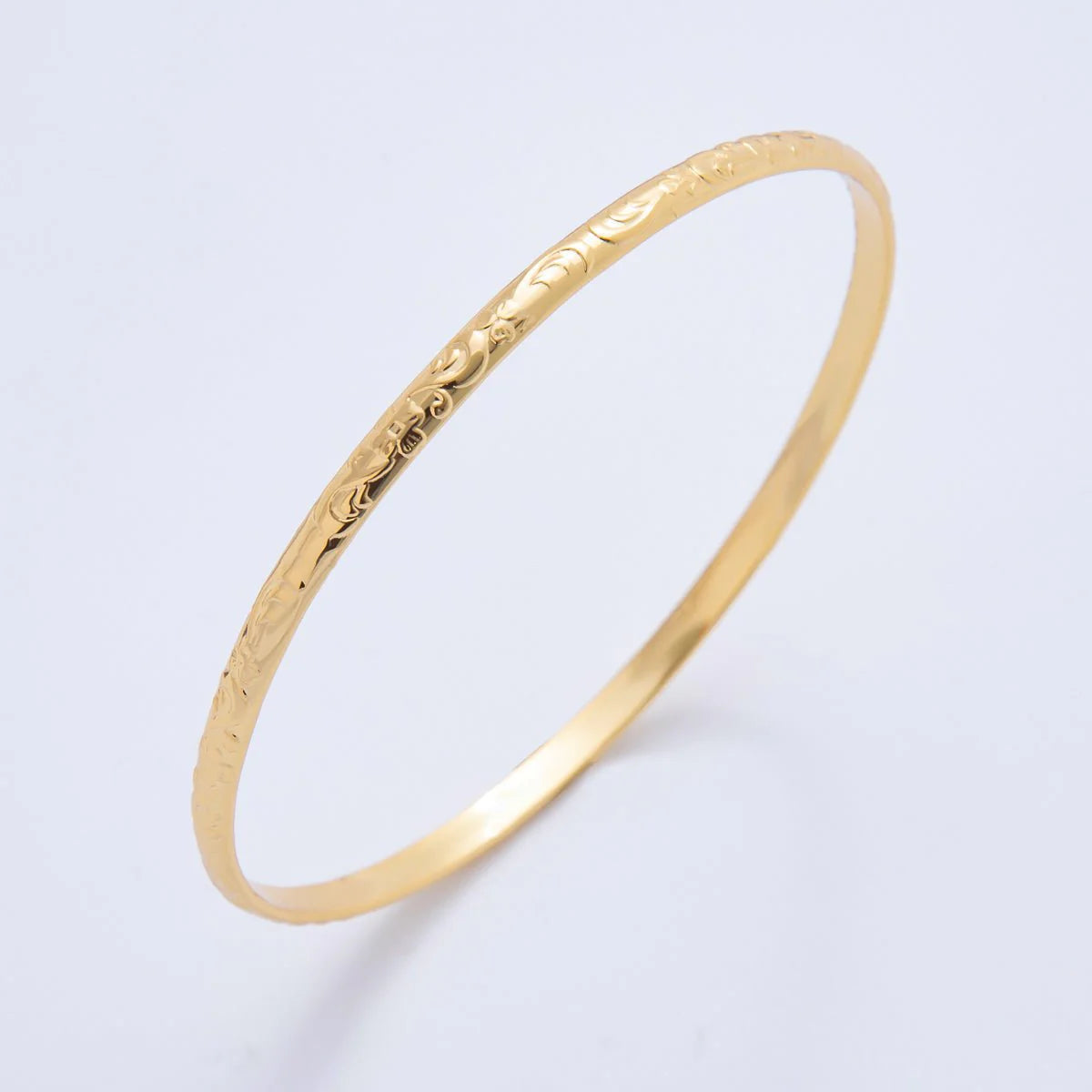 Gold Stainless Steel Bali Artisan Design Round Bangle Bracelet ✦ BA-21WA3463