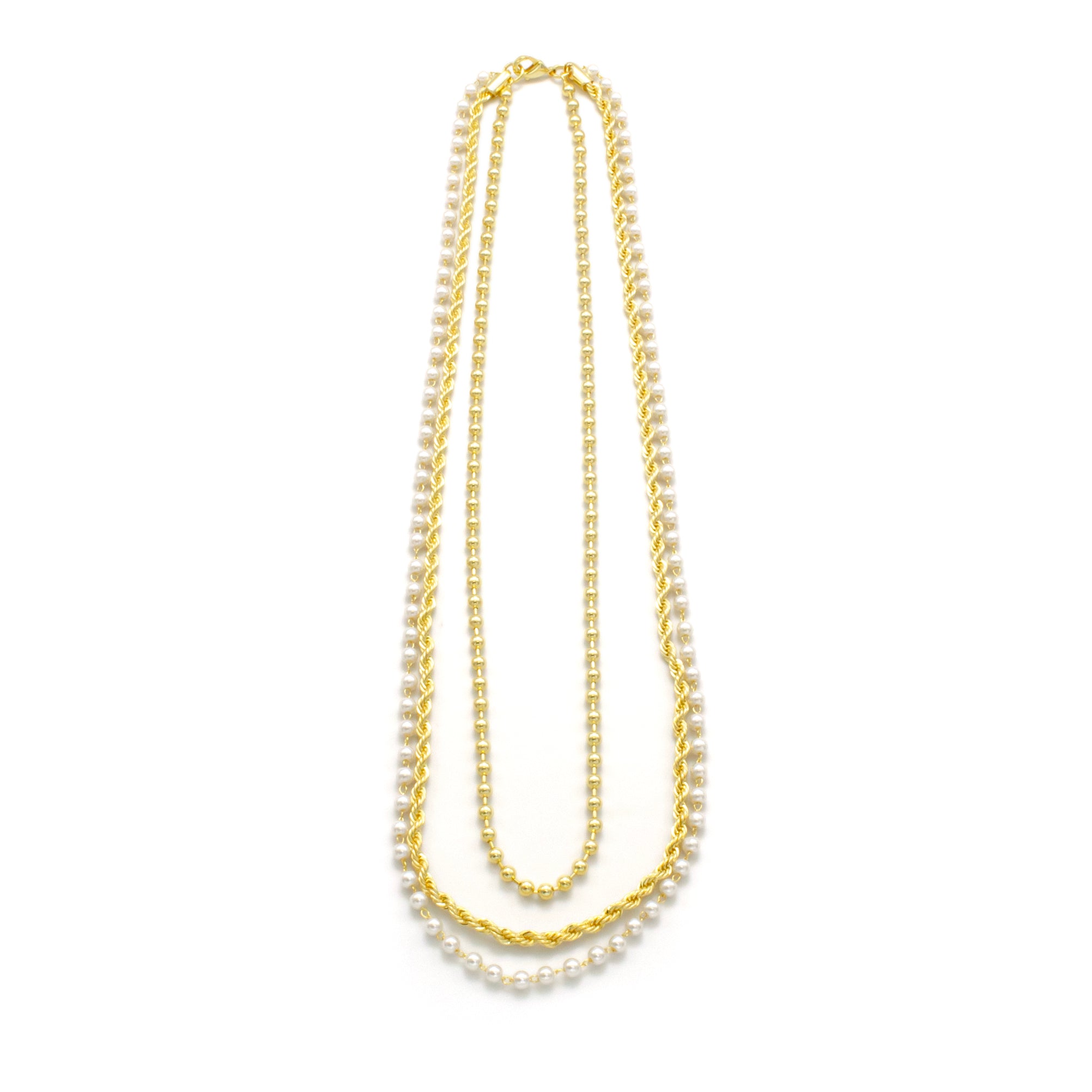 Triple Layer Necklace Mix Metal Chain with Pearl Necklace CN-21WA2858