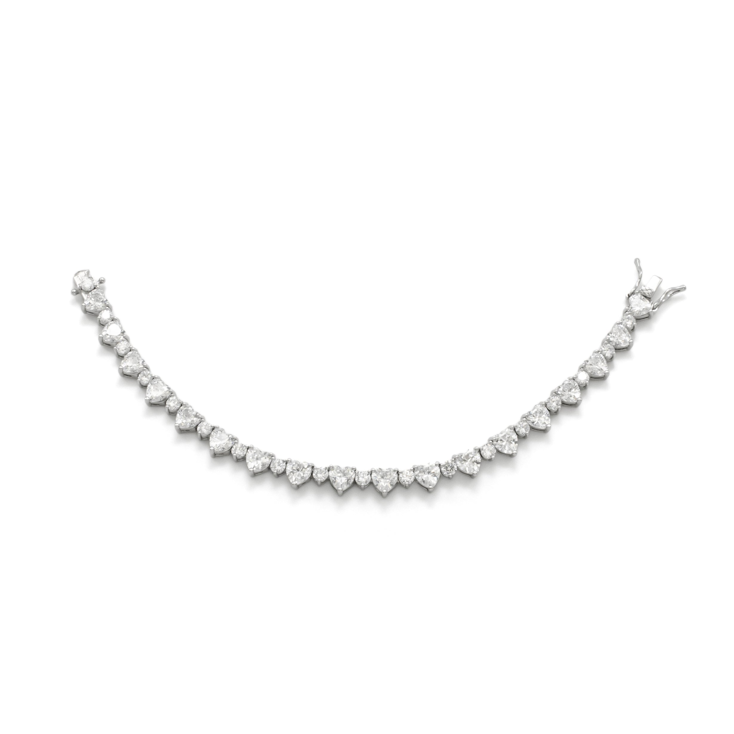 Silver Heart CZ Tennis Chain 7 Inch Bracelet ✦ CN-21WA2860
