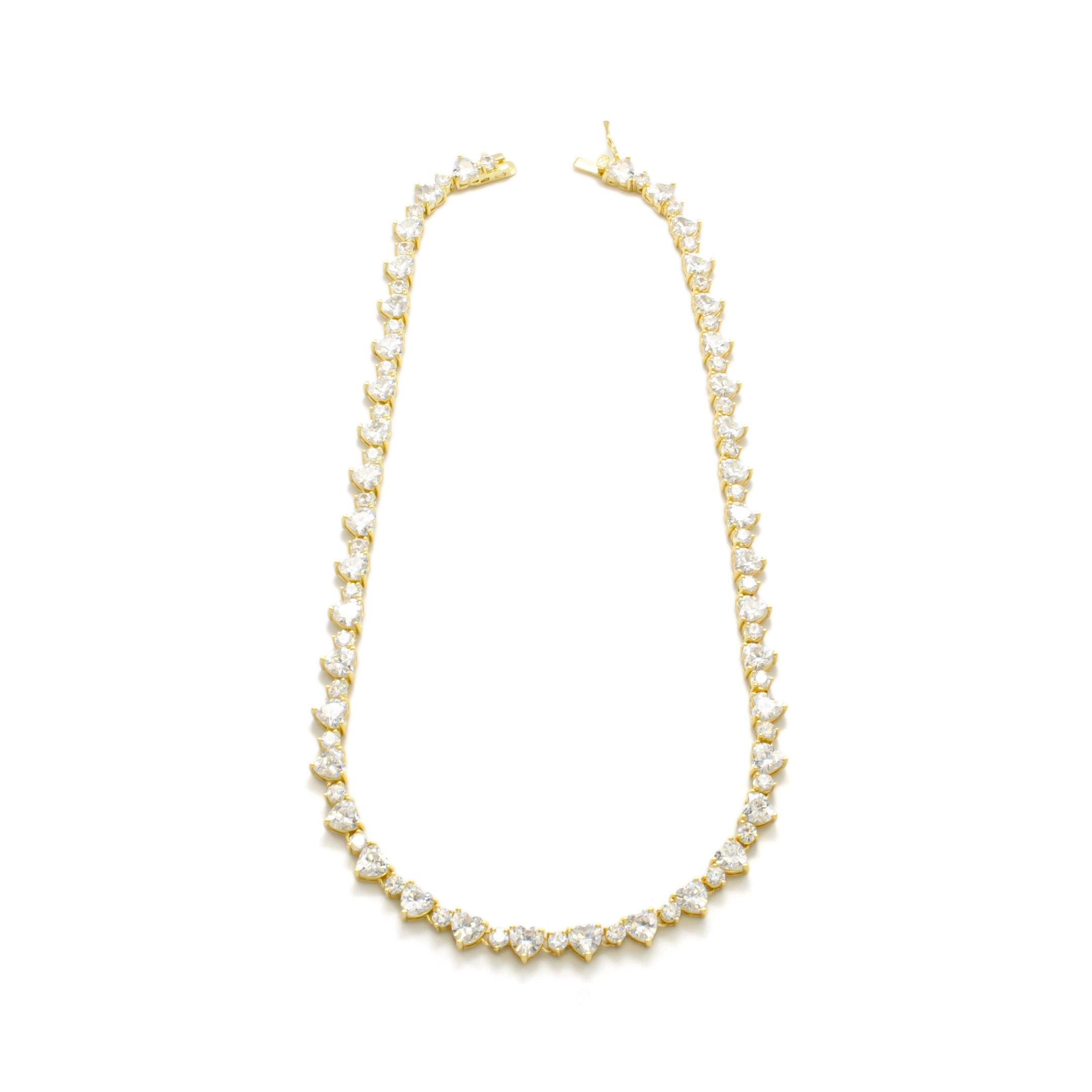 Statement Gold 17 inch Tennis Chain Necklace Heart Cubic Zirconia Jewelry