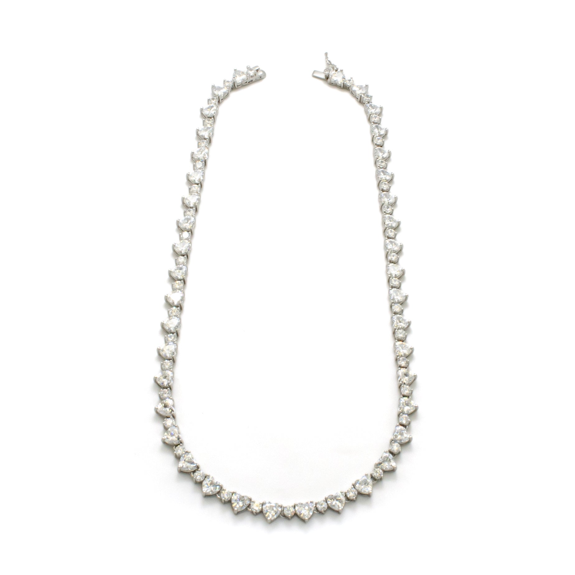Statement Silver 17 inch Tennis Chain Necklace Heart Cubic Zirconia Jewelry
