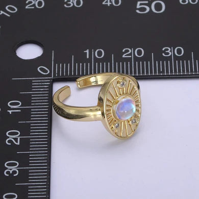 White Opal Sunburst Crystal CZ Oval Adjustable Ring RI-21U460