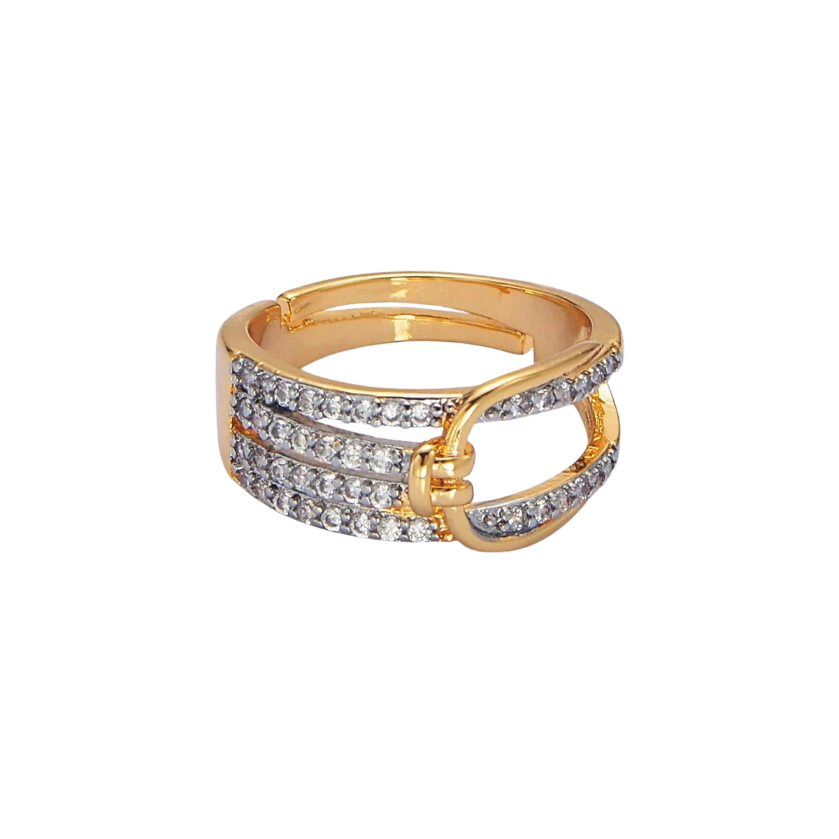 Buckle Diamond Mixed Metal Ring RI-21O1428