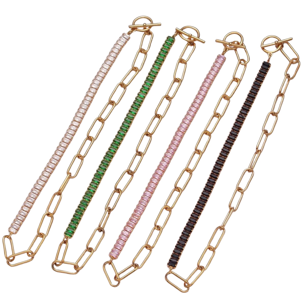 Paper Clip Baguette Half & Half CZ Necklace