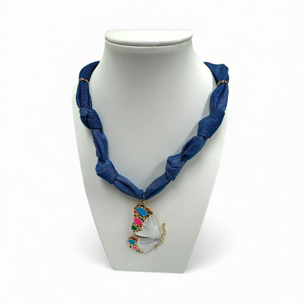 Denim scarf with butterfly pendant NC-2054