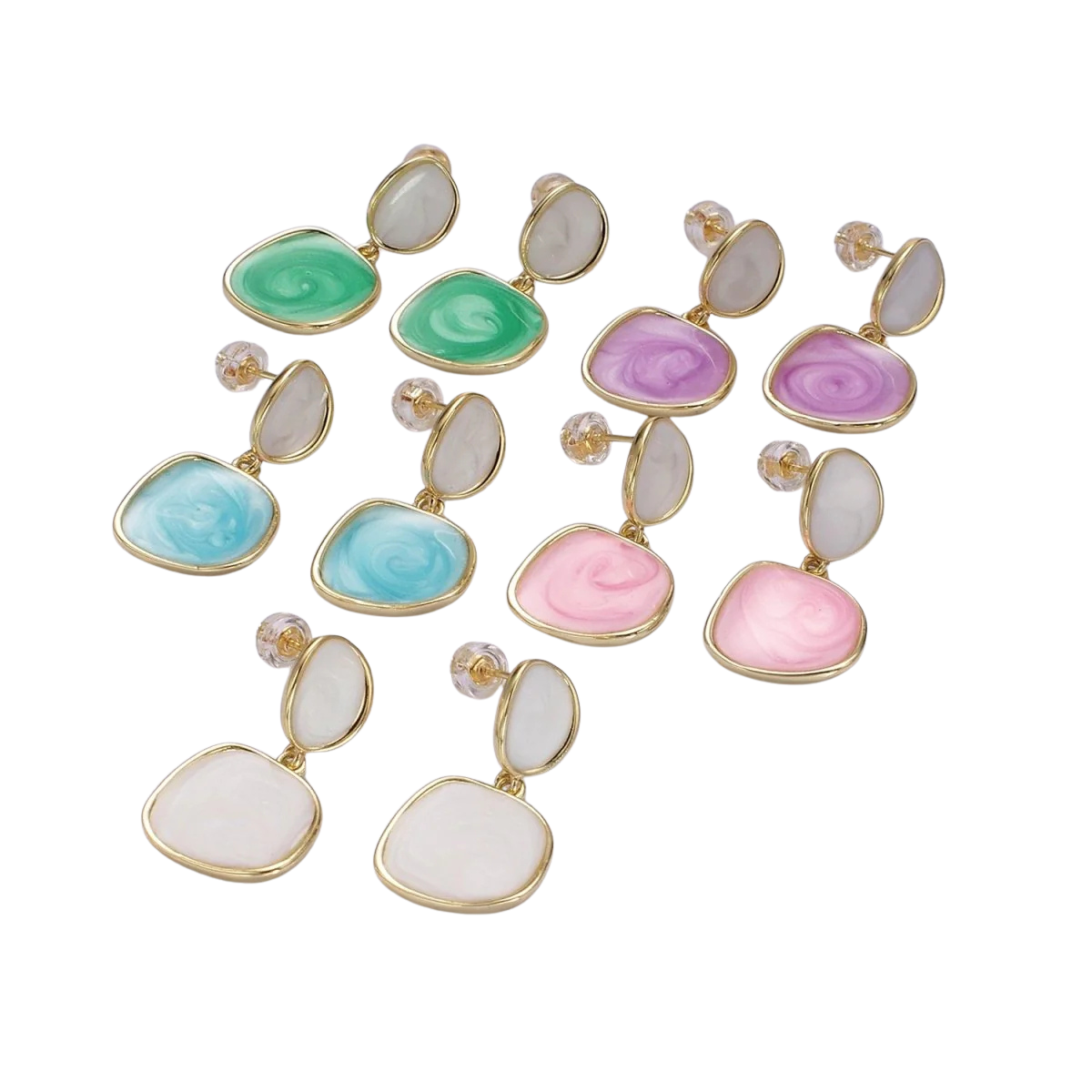 Enamel Rounded Square Drop Stud Earrings EA-21V246 EA-21V250