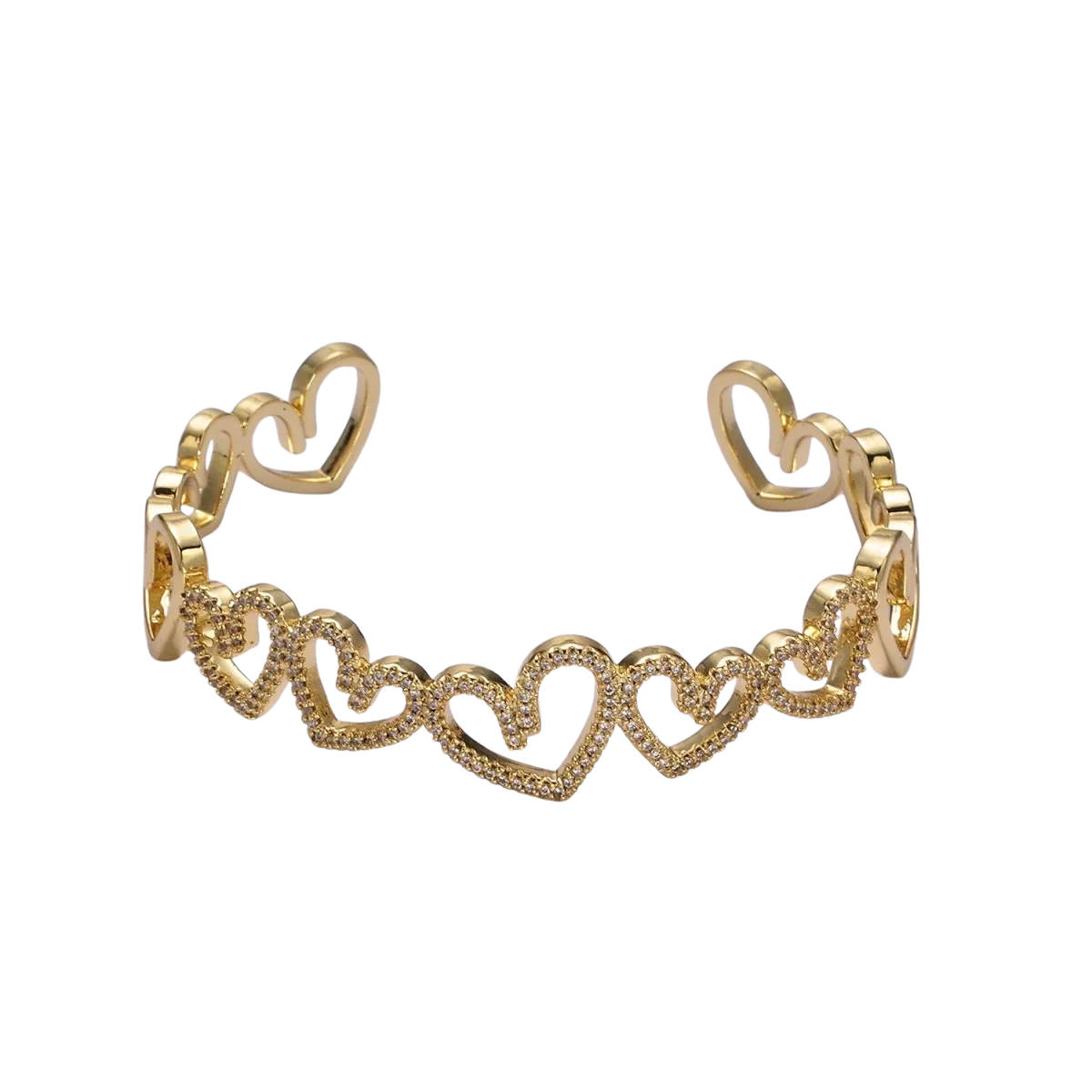 Gold Open Heart Micro Paved CZ Cuff Bangle Bracelet in Silver & Gold ✦ BR-21WA1920 BR-21WA1921