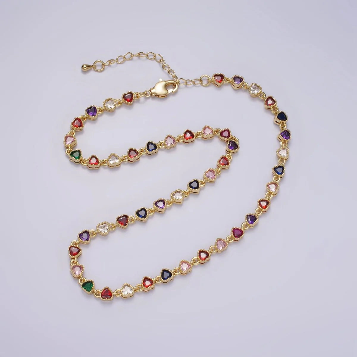14K Gold Filled CZ Multicolor Heart Bezel 15 Inch Necklace in Gold NC-21WA2244
