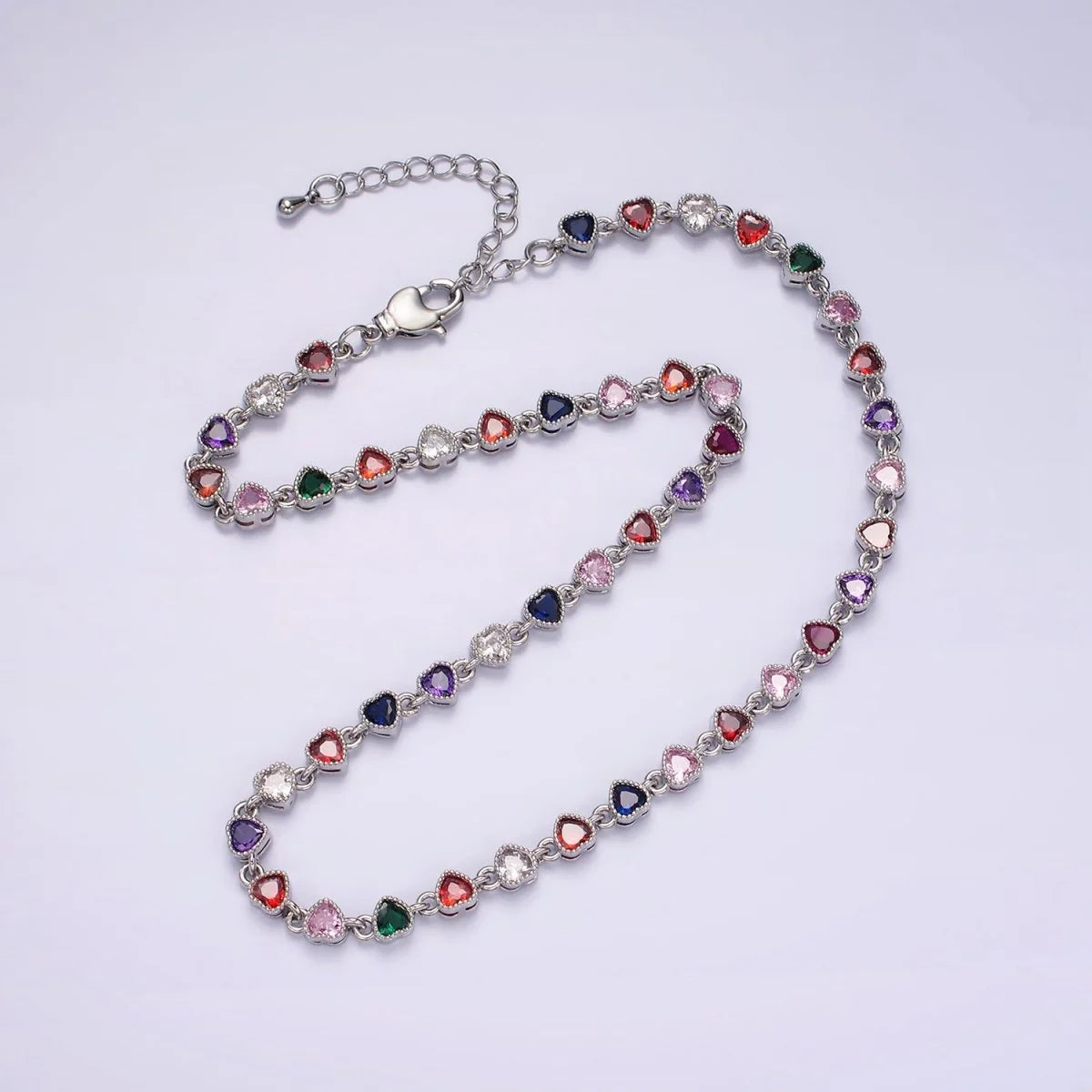 CZ Multicolor Heart Bezel 15 Inch Necklace in Gold & Silver CN-21WA2245 CN-21WA2246