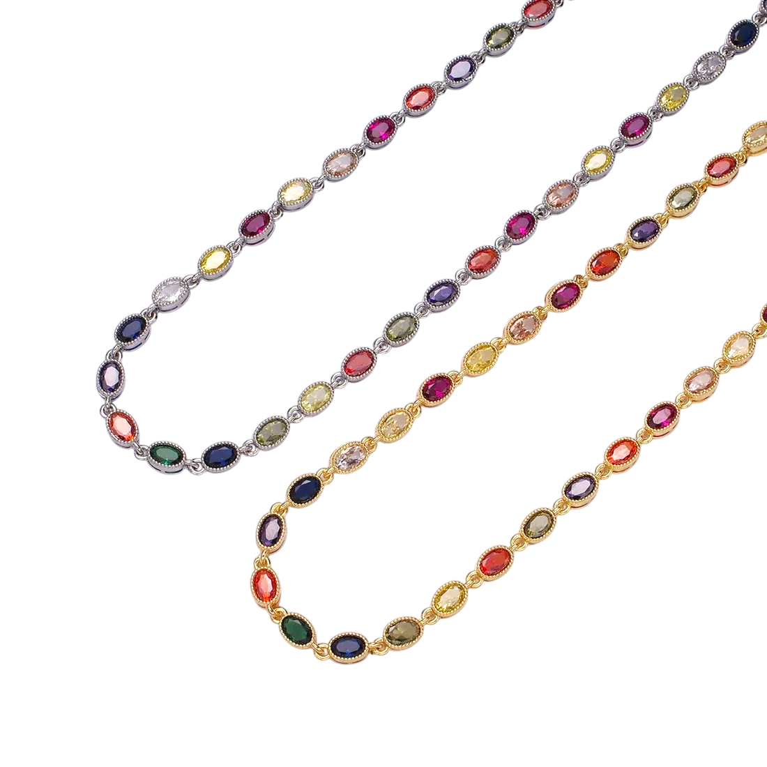 Multicolor CZ Oval Bezel Necklace NC-21WA2246 NC-21WA2247