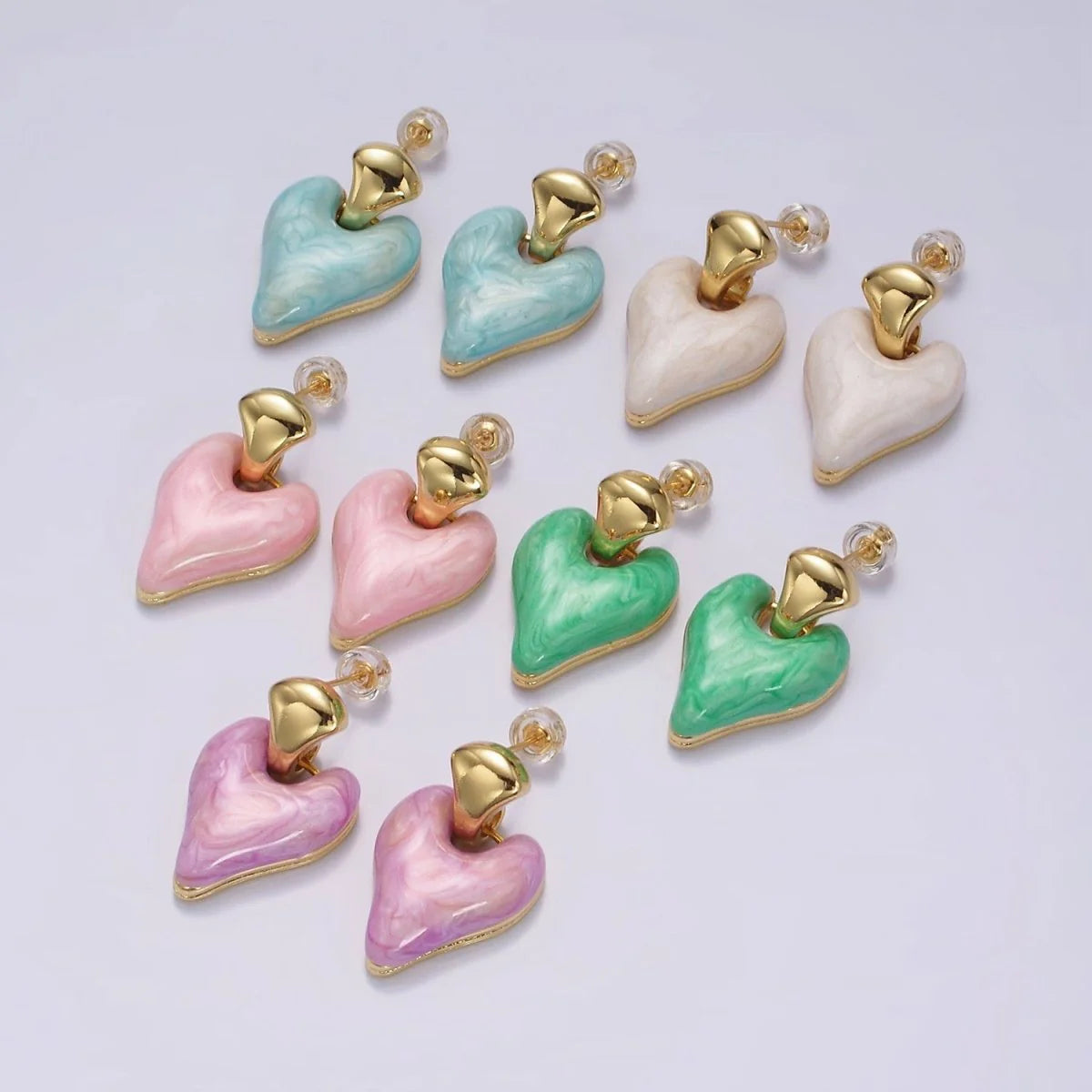 Enamel Heart Drop Stud Earrings EA-21V241