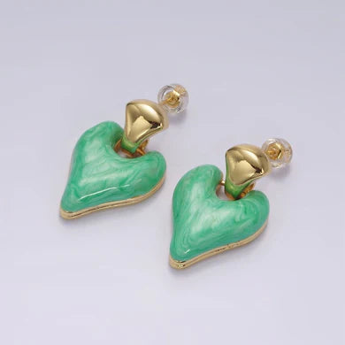 Enamel Heart Drop Stud Earrings EA-21V241
