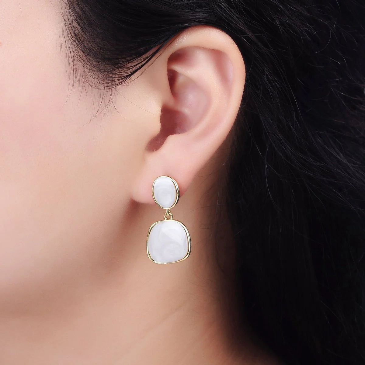 Enamel Rounded Square Drop Stud Earrings EA-21V246 EA-21V250