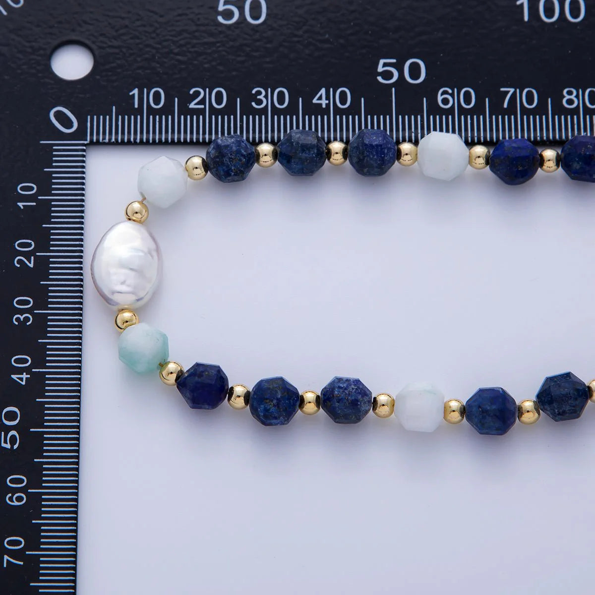 Freshwater Pearl Aquamarine Lapis Lazuli Multifaceted Gemstone 16.5 Inch Necklace CN-21WA3178