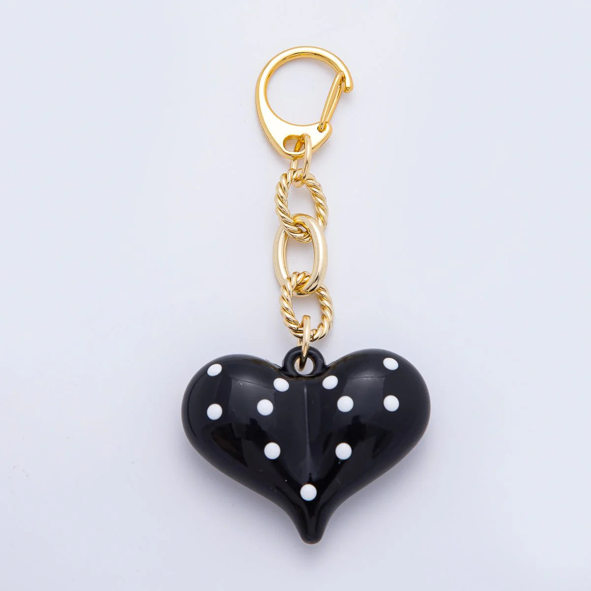 Chunky Black Heart Spotted Bag Charm ✦ BC-21WB128