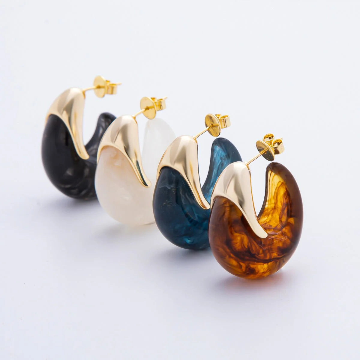 18K Gold Filled 34mm RESIN Dreamy Retro J-Shaped Hoop Earrings ✦ EA-21AJ249   EA-21AJ252