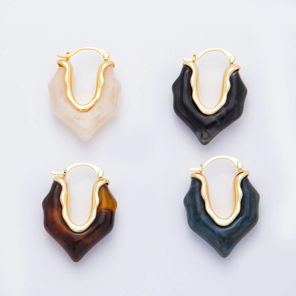 Resin Irregular V-Shaped Latch Hoop Earrings EA-21AJ257 EA-21AJ260