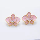 Heart-Shaped CZ Enamel Bloom Orchid Floral Studs Earrings in Blue & Pink EA-21AJ196 EA-21AJ197