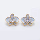Heart-Shaped CZ Enamel Bloom Orchid Floral Studs Earrings in Blue & Pink EA-21AJ196 EA-21AJ197