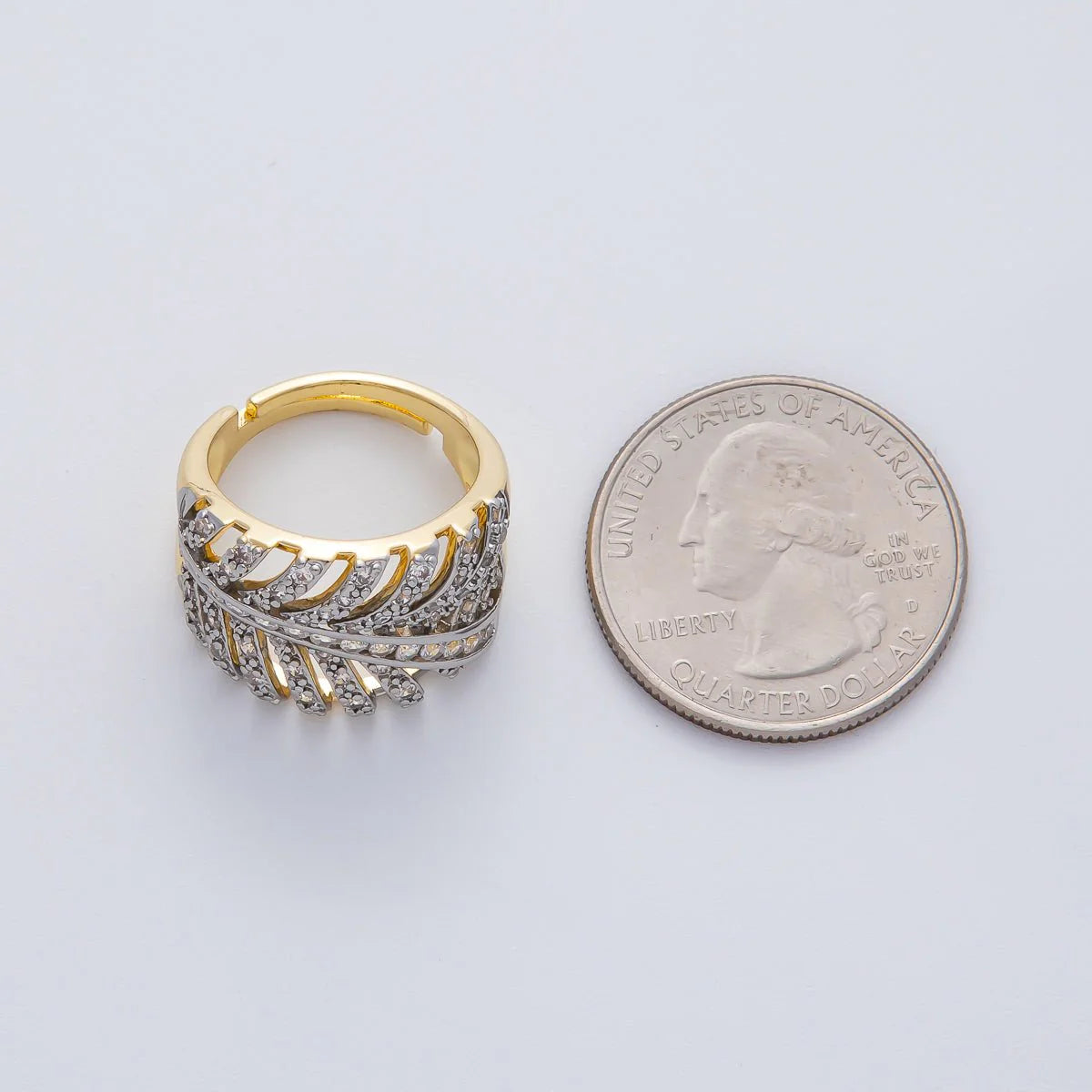 Mixed Metal Micro Paved CZ Palm Leaf Ring ✦ RI-21O0759