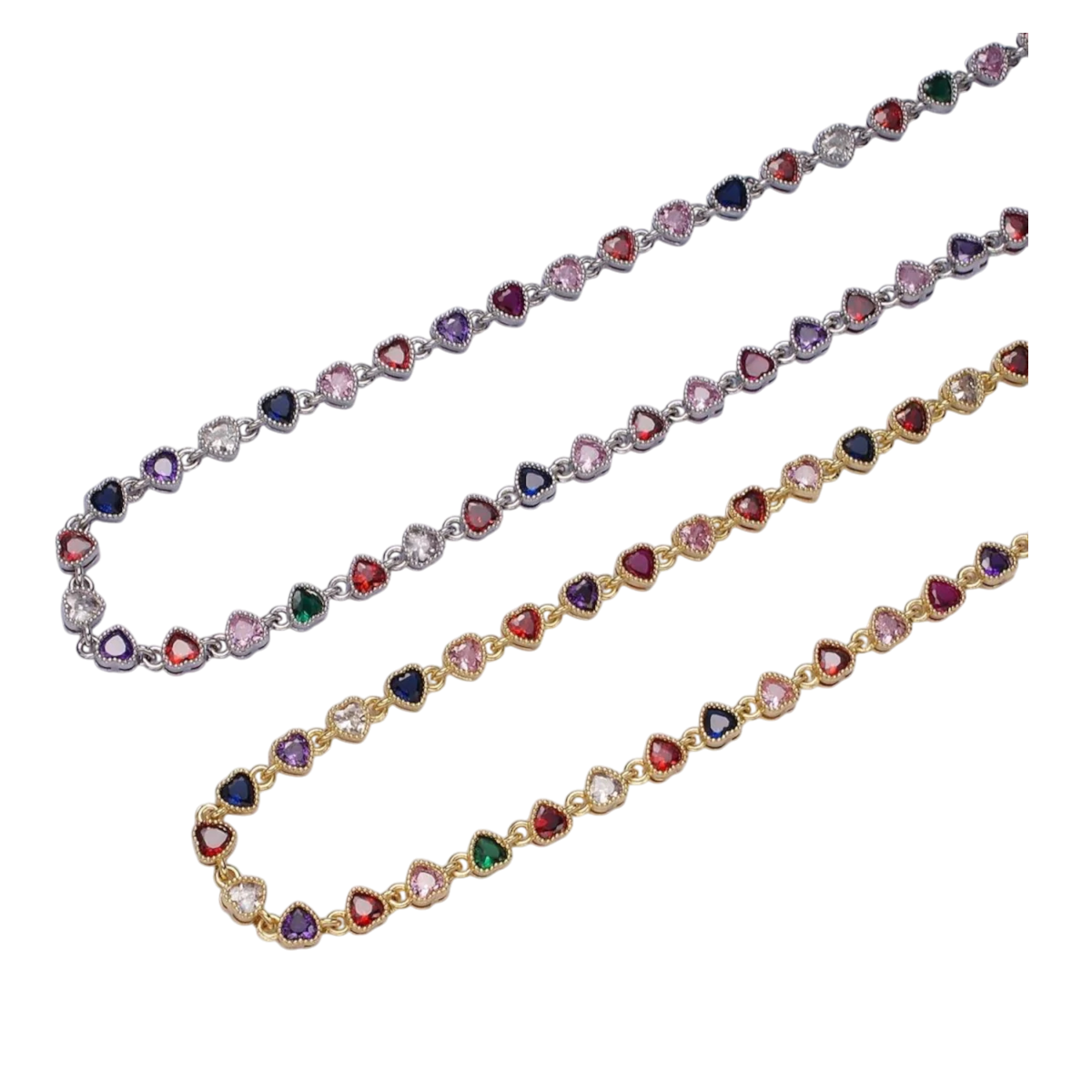 CZ Multicolor Heart Bezel Necklace CN-21WA2245 CN-21WA2244