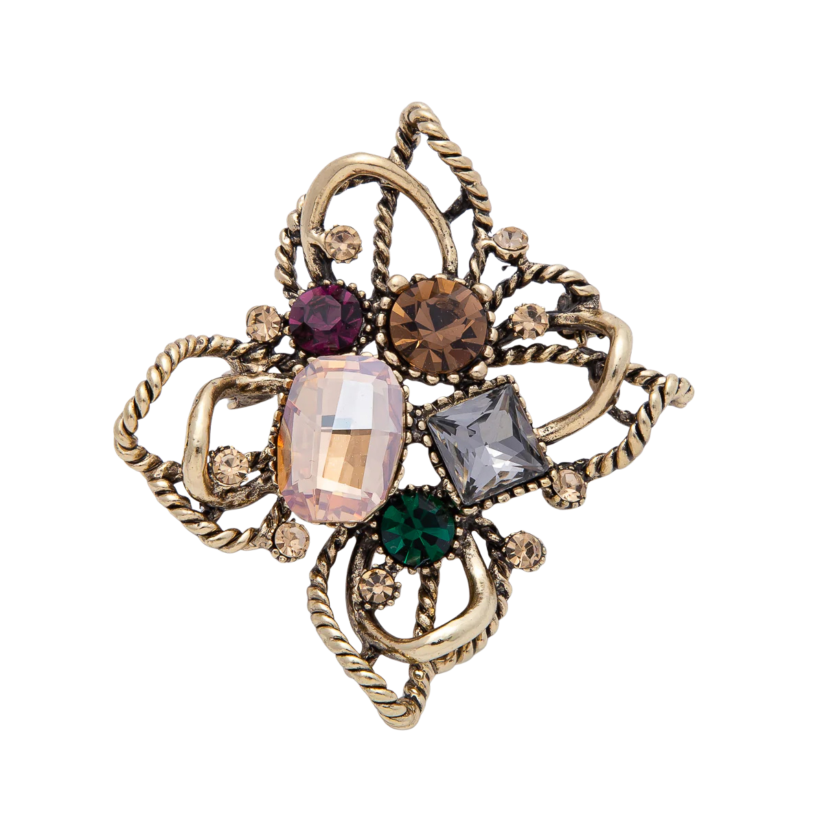Vintage Antique Gold Multi Color Crystal Brooch Pin BH-21BH004