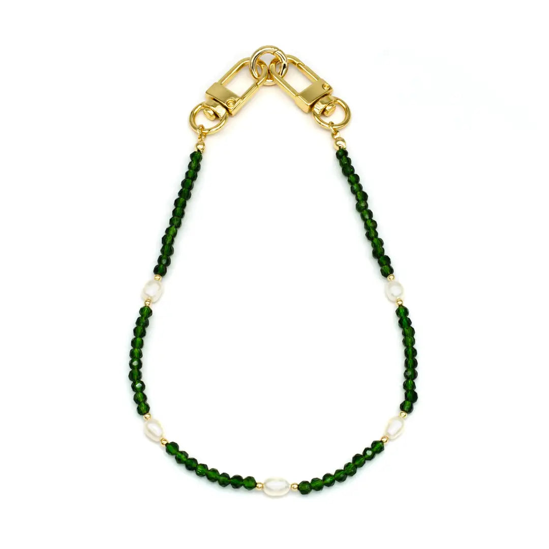 Green Beaded Glass W. Pearl Bag Chain/Phone Strap PH-SJ0035