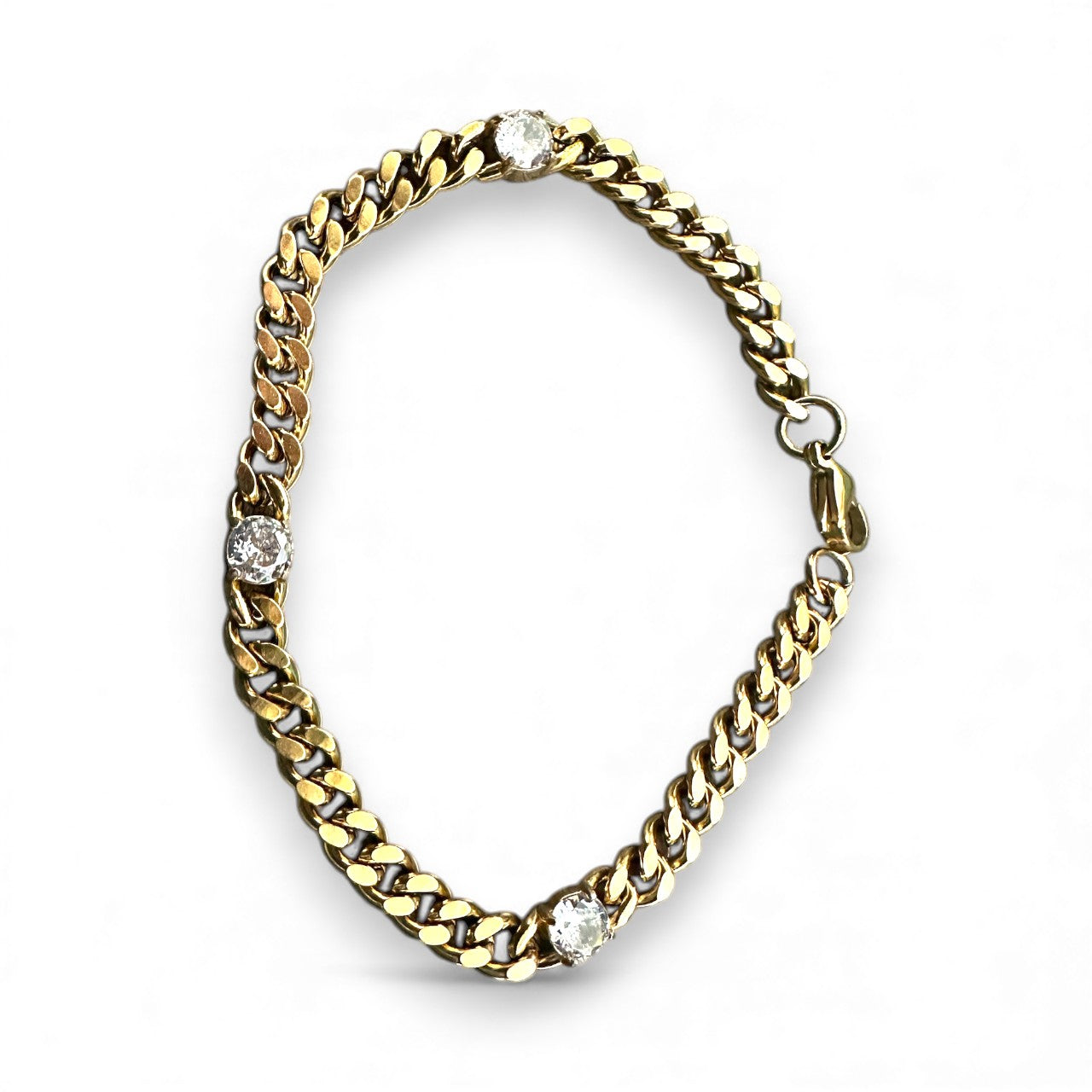 Gold bracelet chain 3 round cz diamonds BR-2020