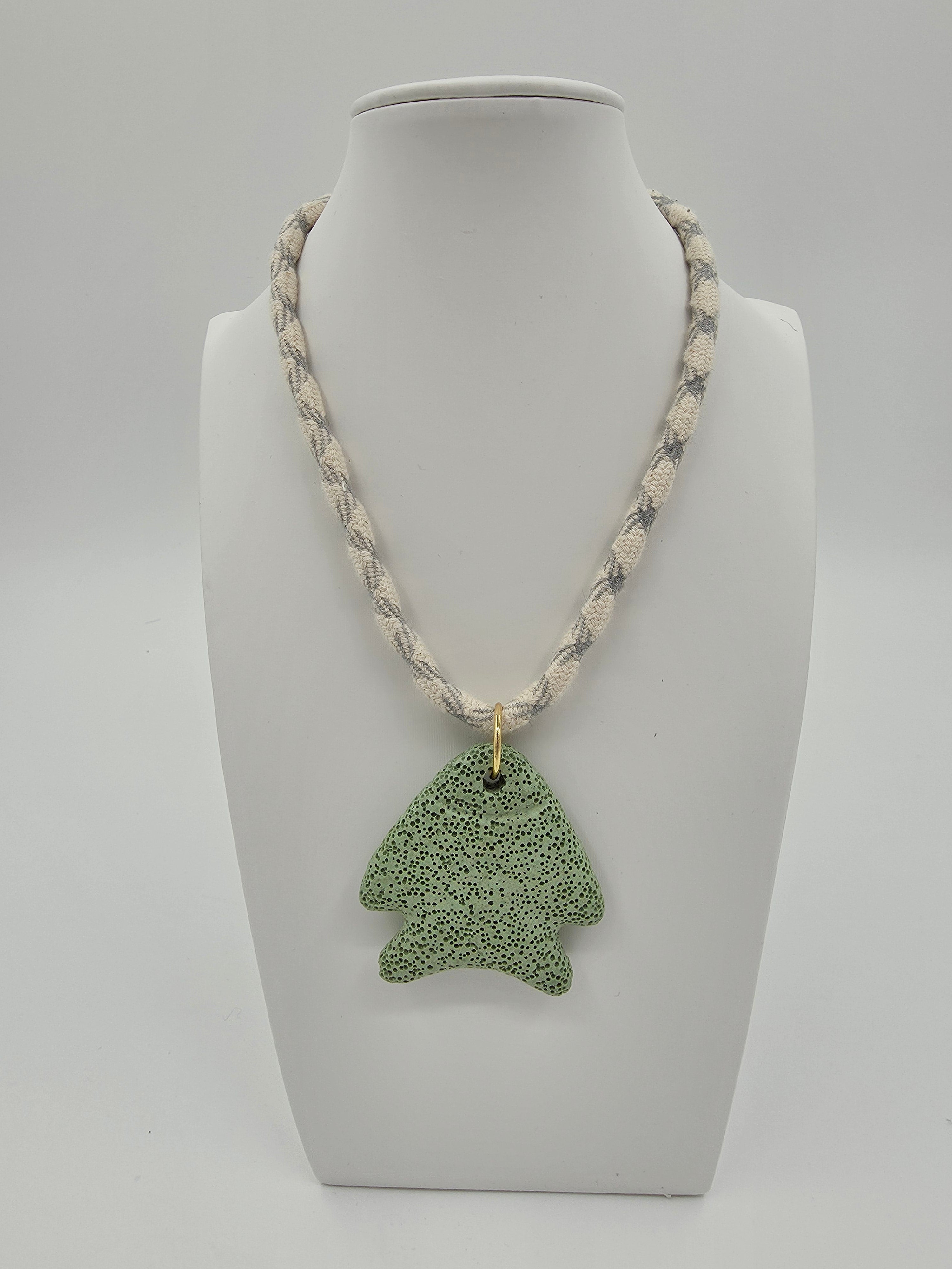 Lime Green Angel Fish Grey-Beige Cord 15.5-Inch Necklace CDESIGN-00531