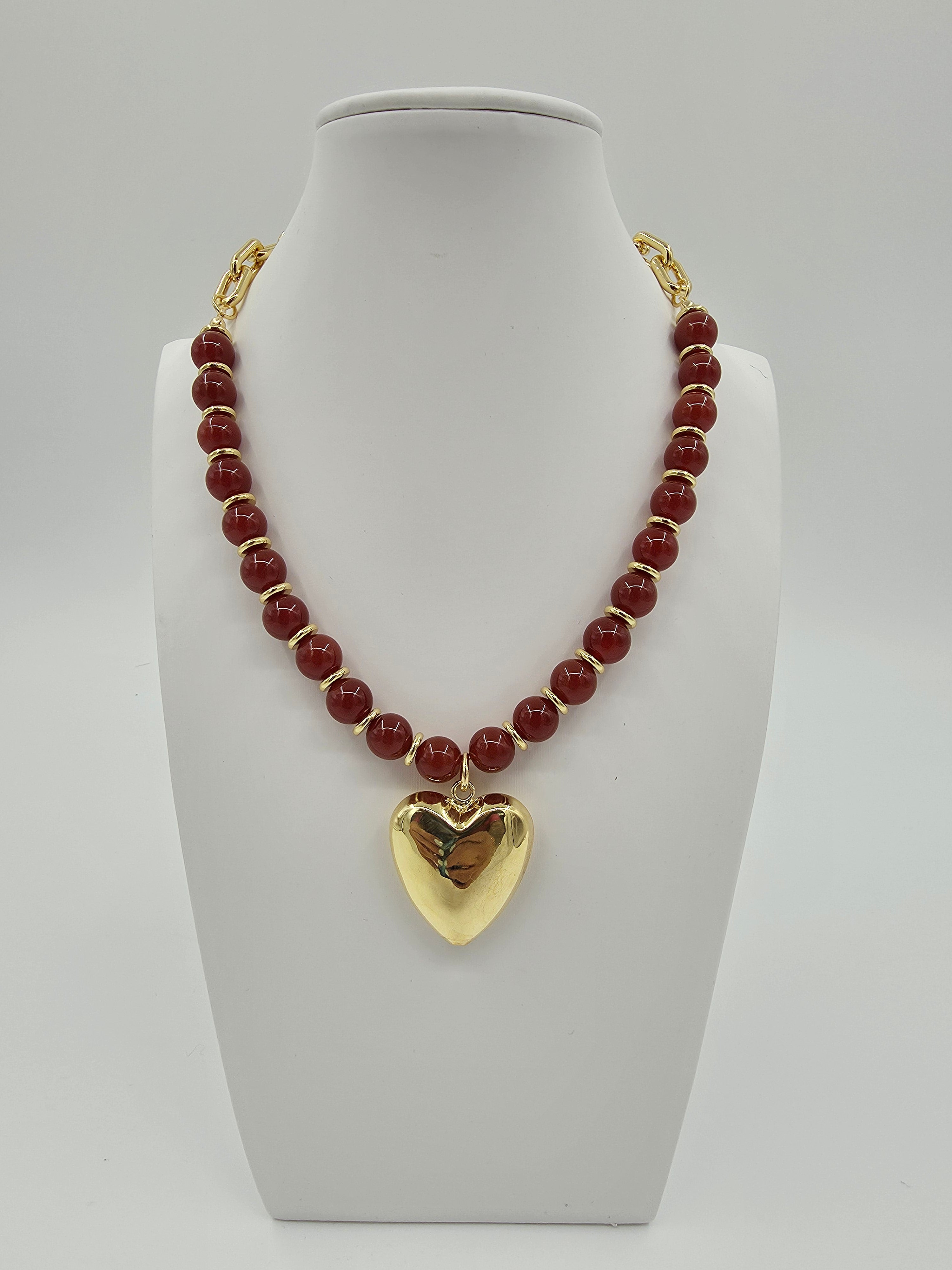 Gold Heart Pendant Carnelian Gemstone and Chain 18-Inch Necklace CDESIGN-00528