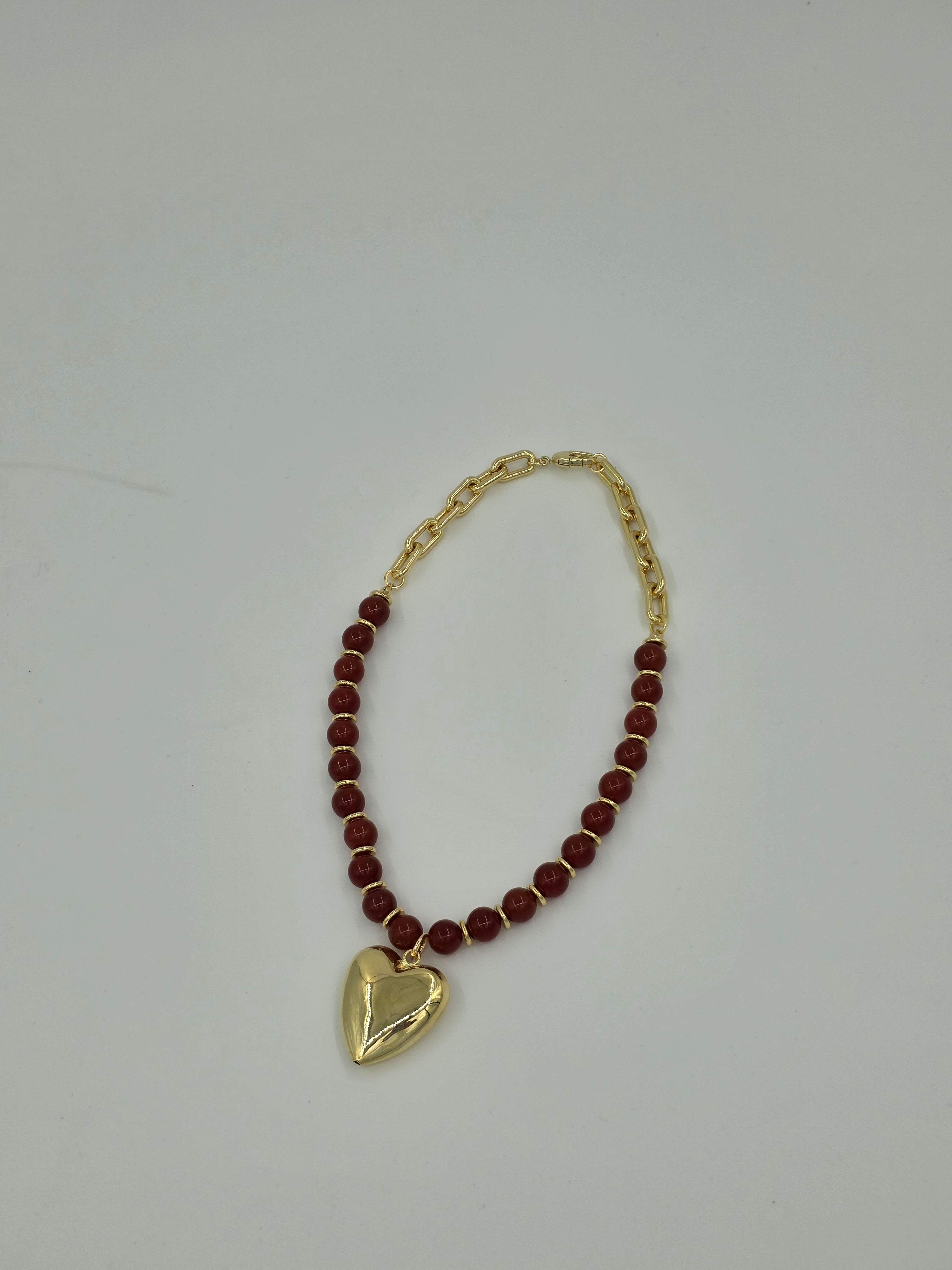 Gold Heart Pendant Carnelian Gemstone and Chain 18-Inch Necklace CDESIGN-00528
