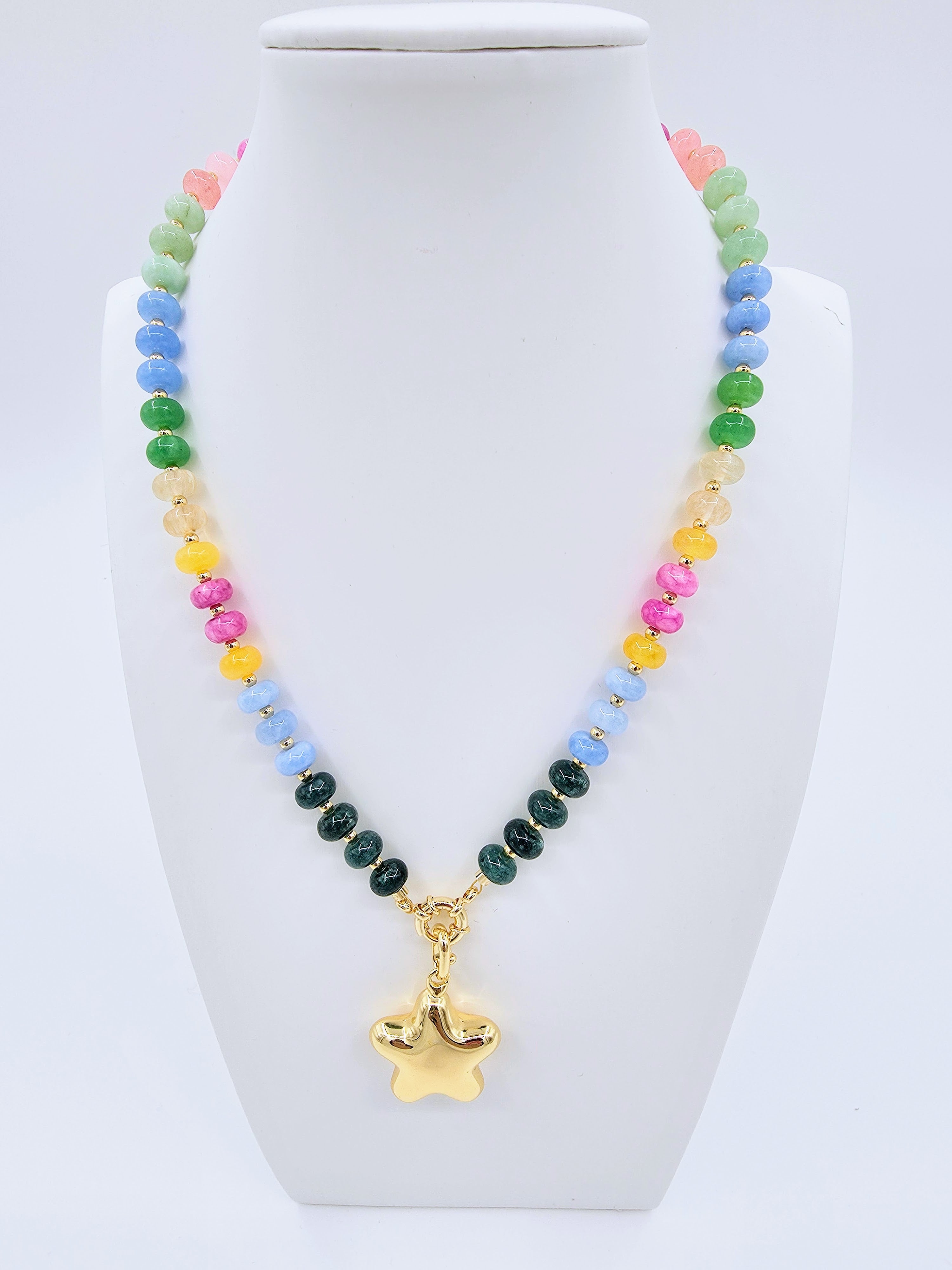 Puffy Star Colorful Gemstone 18-Inch Necklace CDESIGN-00525
