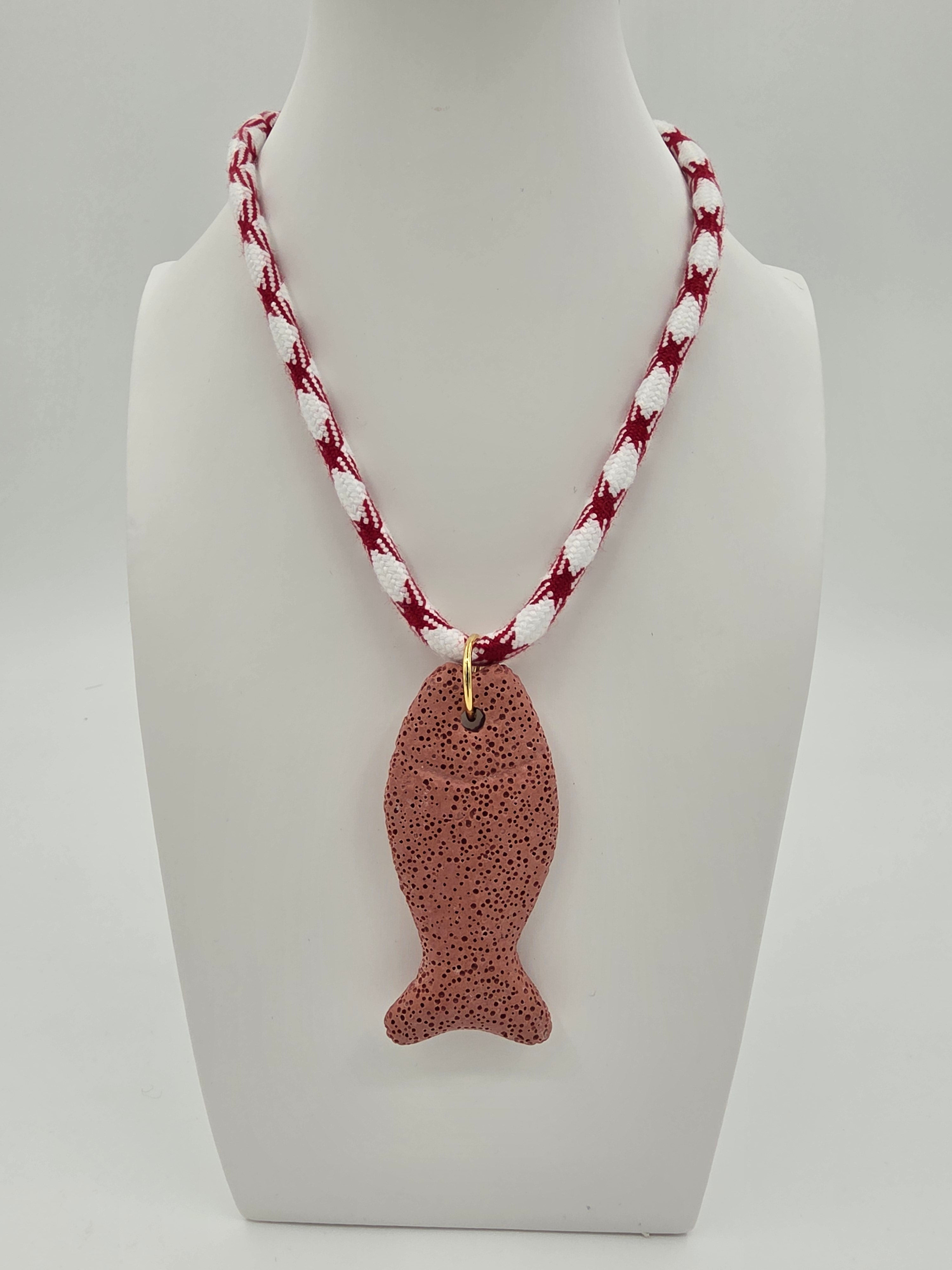Red Jasper Fish Cord 15.5-inch Necklace CDESIGN-00541