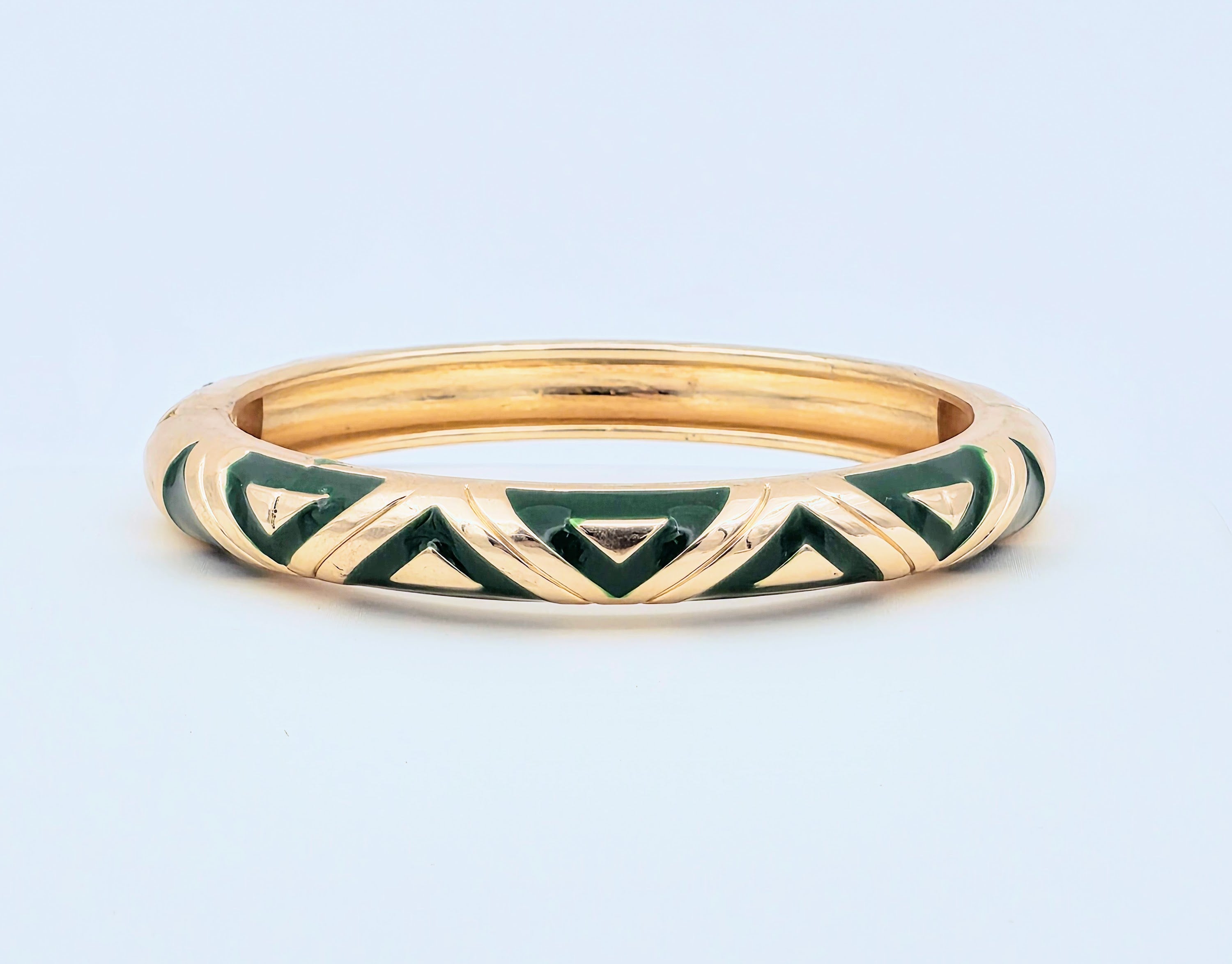 Enamel Green Geometric Bangel Bracelet-21WA03352