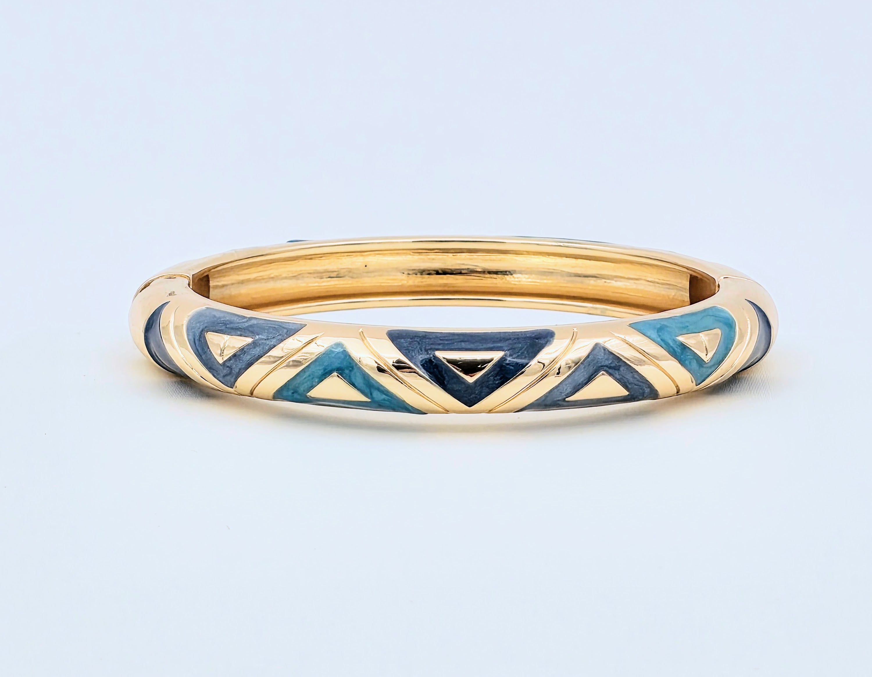 Enamel Blue Geometric Bangel Bracelet-21WA03351