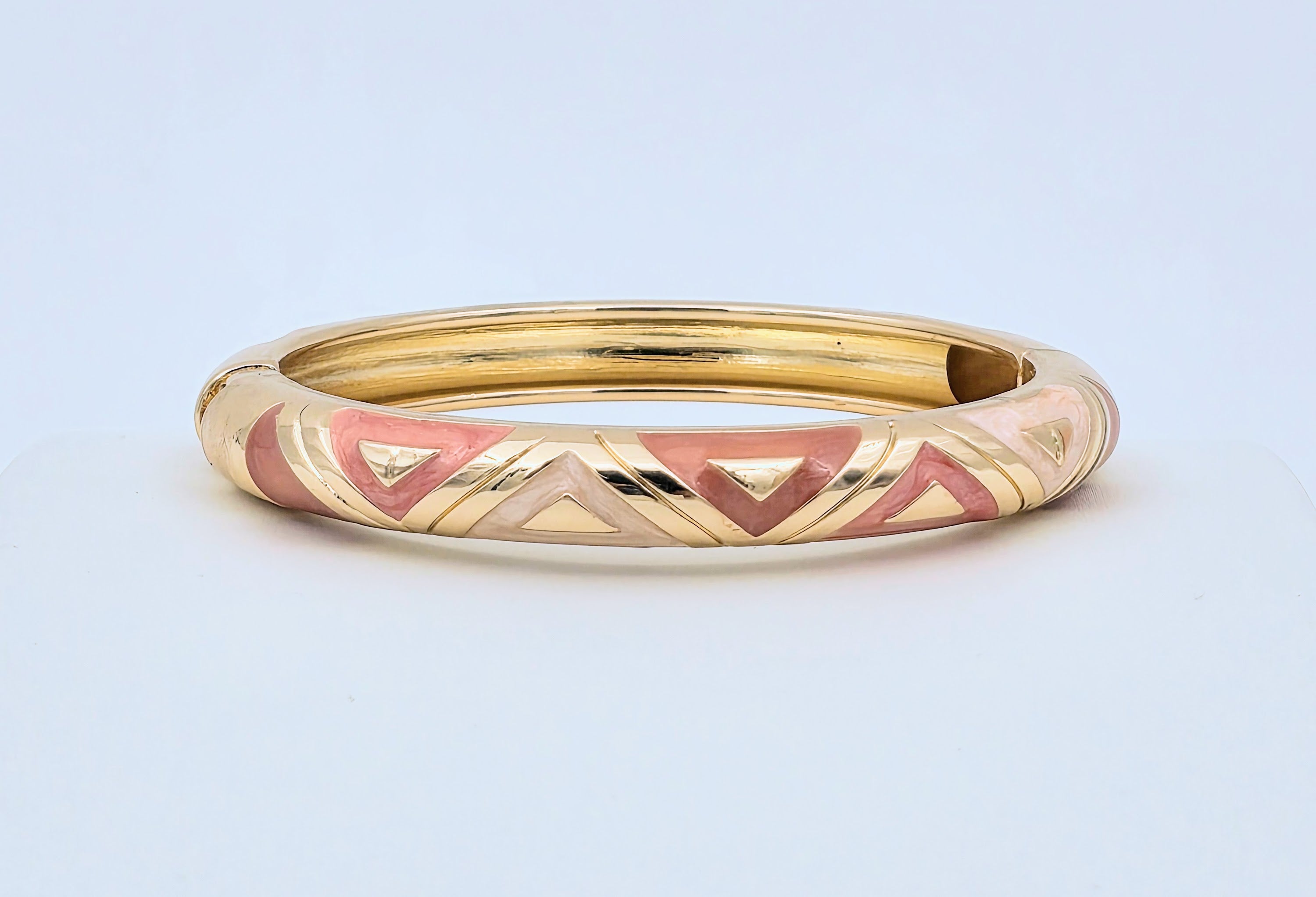 Enamel Peach Beige Geometric Bangel Bracelet-21WA03353