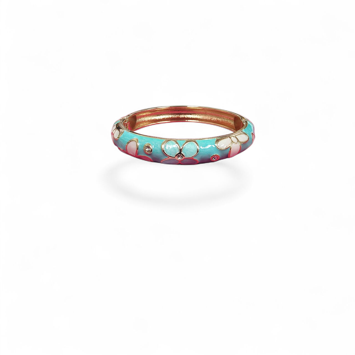 Enamel Turquoise White Flower Bangel BA-21WA3378